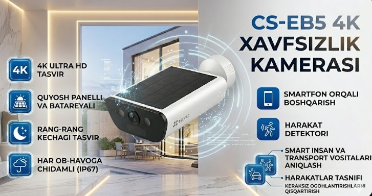 EZVIZ CS-EB5 4K — Quyosh panelli simsiz kamera