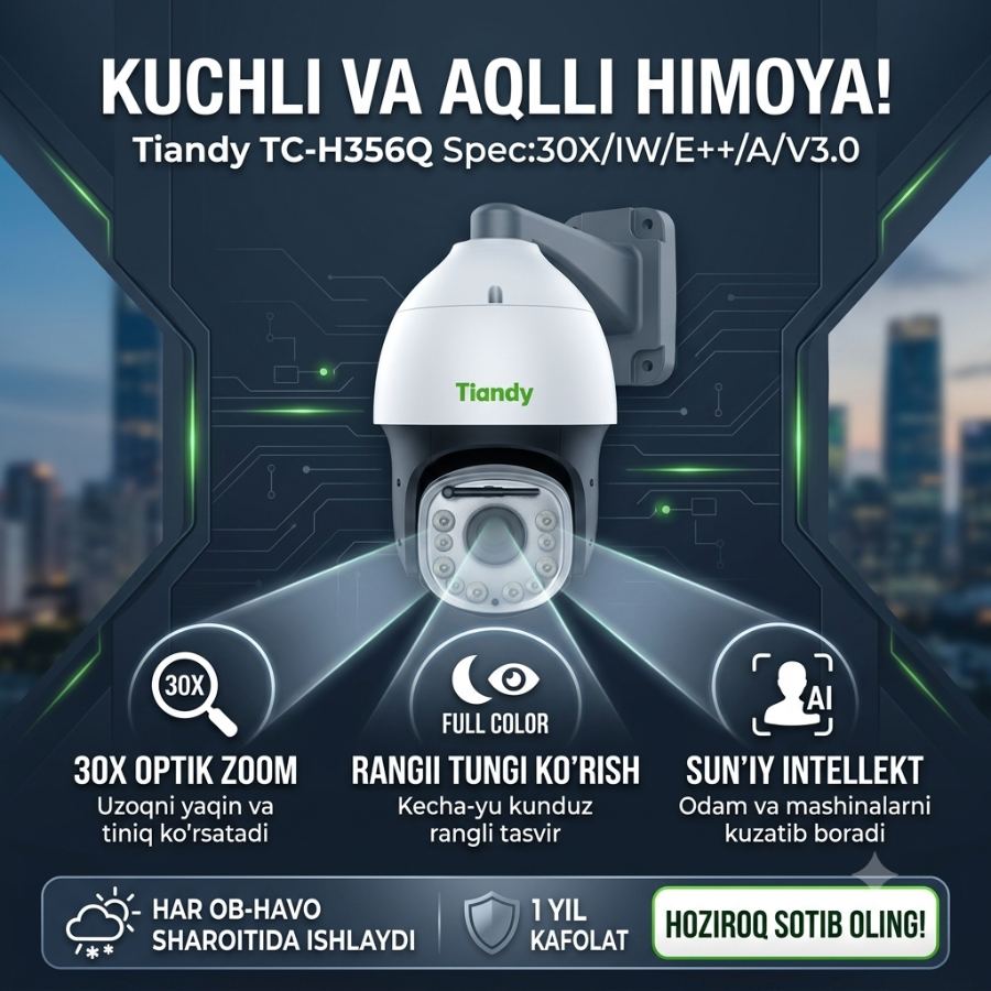 Tiandy TC-H356Q — 5MP PTZ (Speed Dome, eng yuqori daraja)